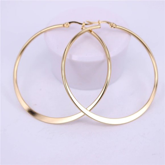 NEW 18K Yellow Gold 2.36'' Round Hoop Earrings - Picture 2 of 5